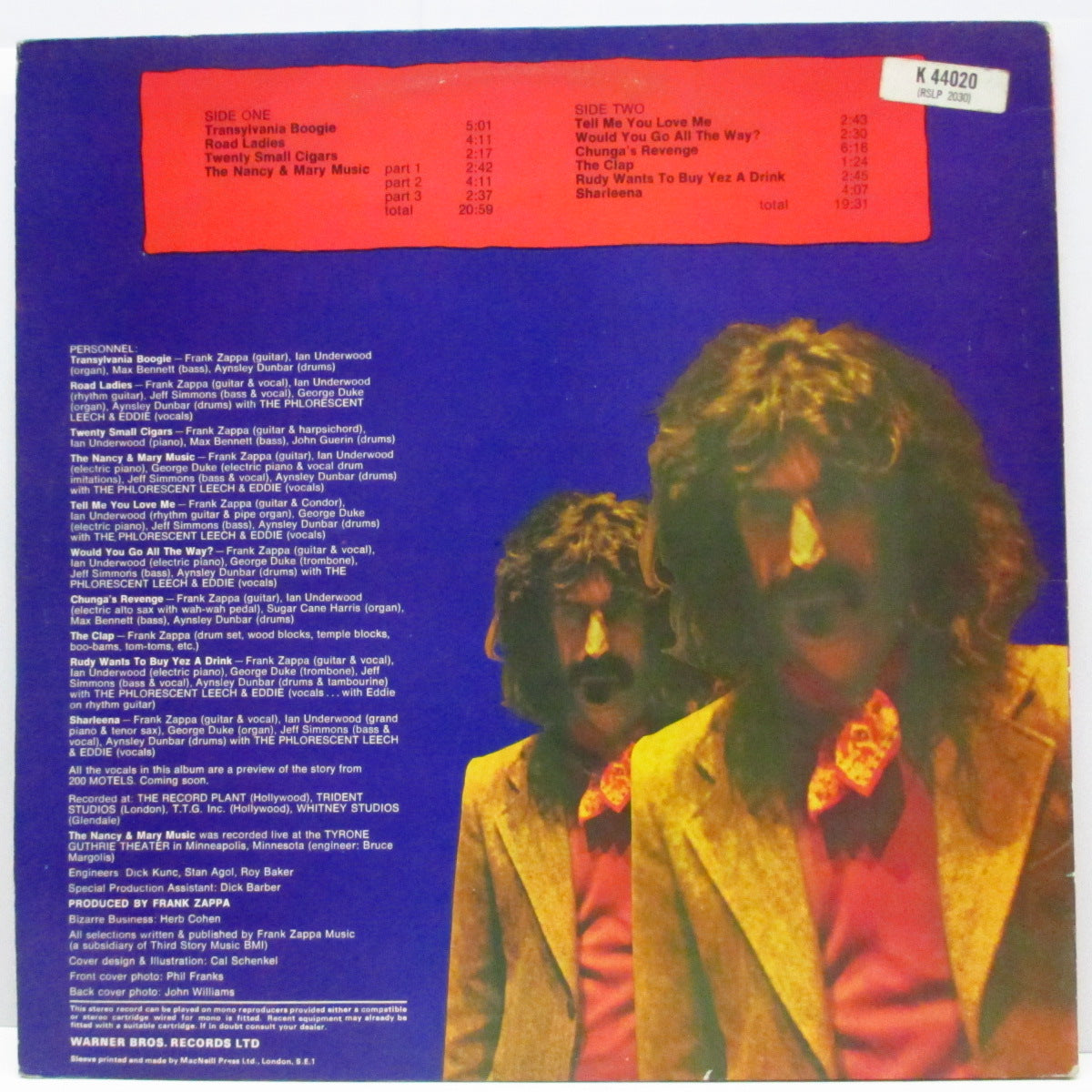 FRANK ZAPPA (フランク・ザッパ) - Chunga's Revenge (UK '71 オリジナル LP/再発品番「K 44020」ステッカー付き「赤色」見開ジャケ)