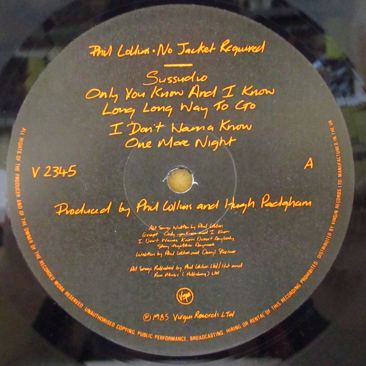 PHIL COLLINS (フィル・コリンズ) - No Jacket Required (UK オリジナル「黒ラベ」 LP+マットソフト紙インナー/光沢ジャケ)