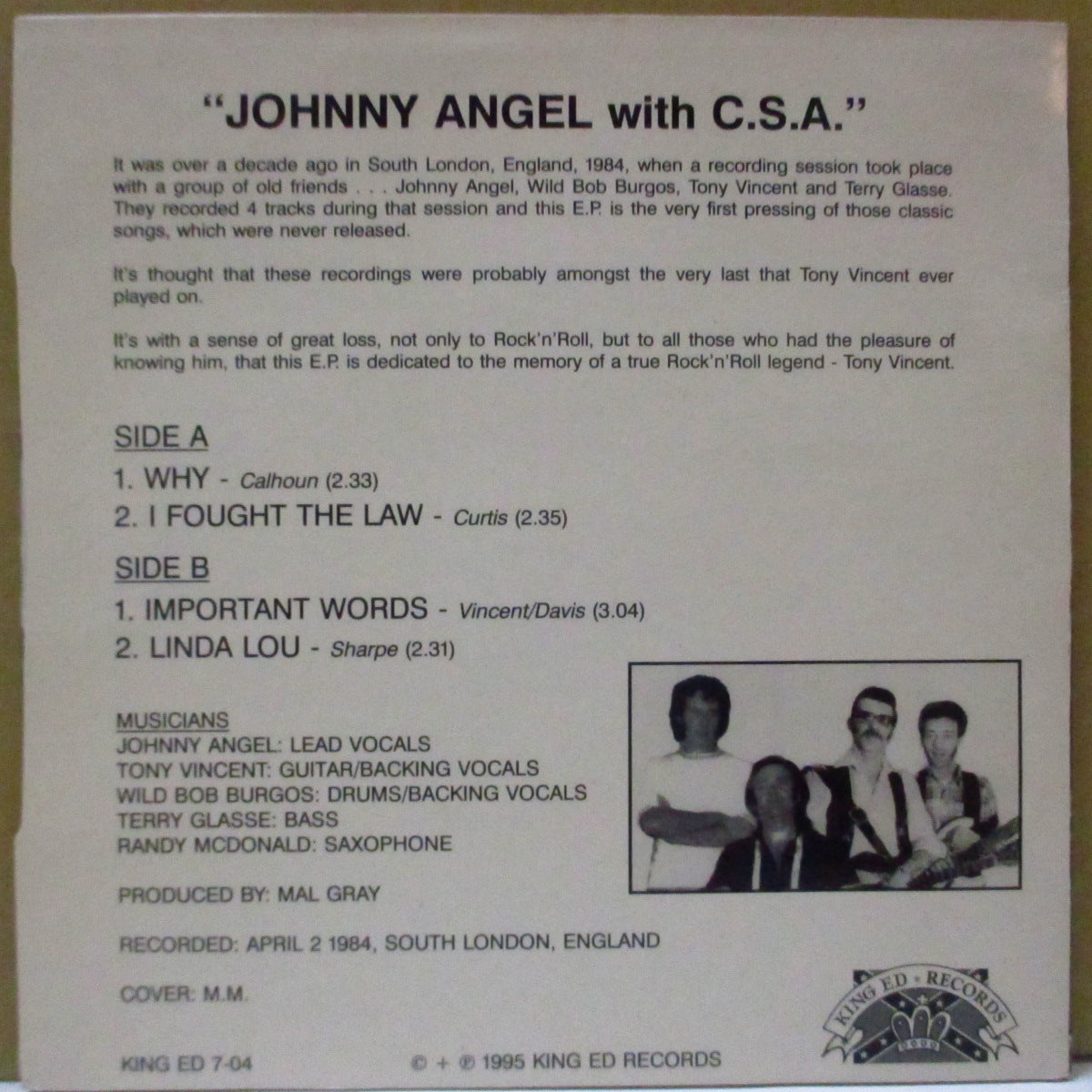 JOHNNY ANGEL With C.S.A. (ジョニー・エンジェル・ウィズ・C.S.A.) - S.T. (German オリジナル 7")