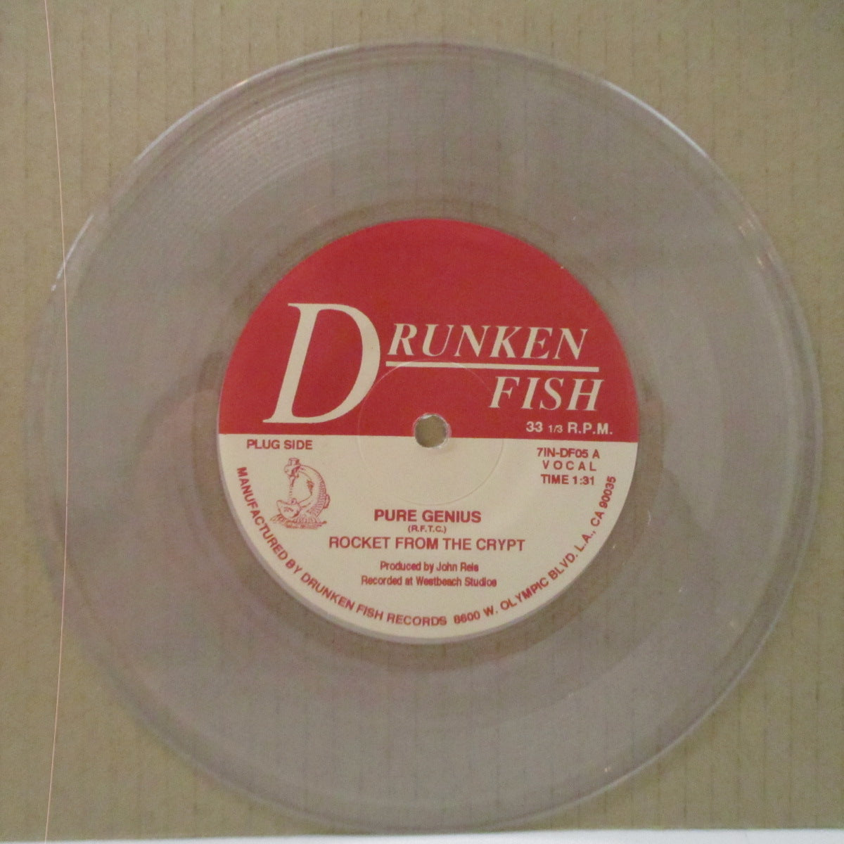 ROCKET FROM THE CRYPT (ロケット・フロム・ザ・クリプト) - Pure Genius (US 限定クリアヴァイナル 7インチ+光沢固紙ジャケ,インサート)