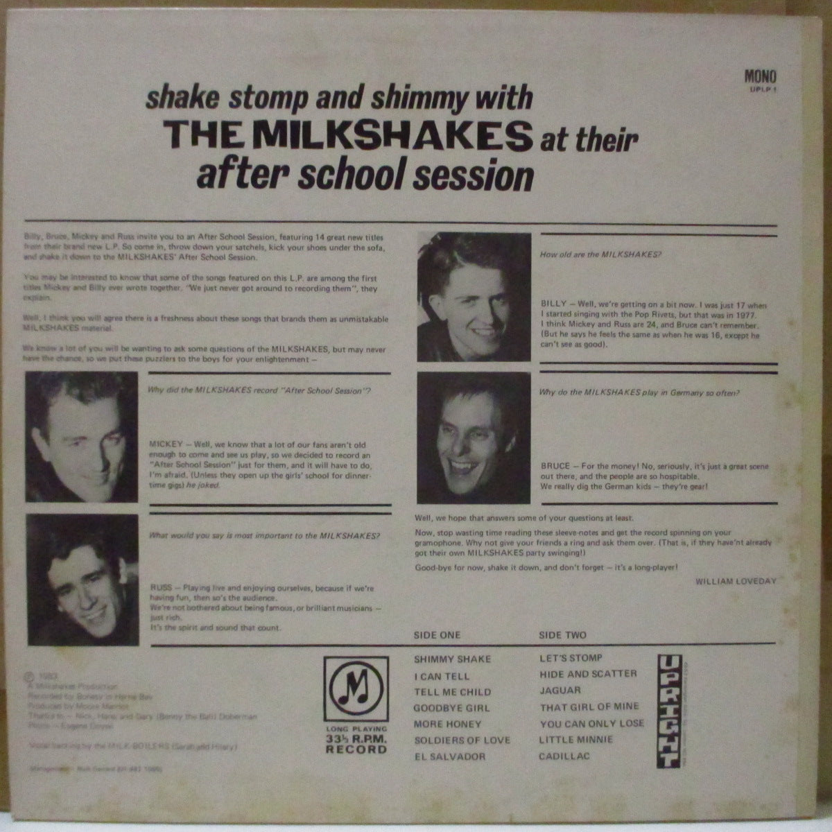 MILKSHAKES (ザ・ミルクシェイクス) - After School Session (UK オリジナル・モノラル LP-Upright/表面コーティングジャケ)