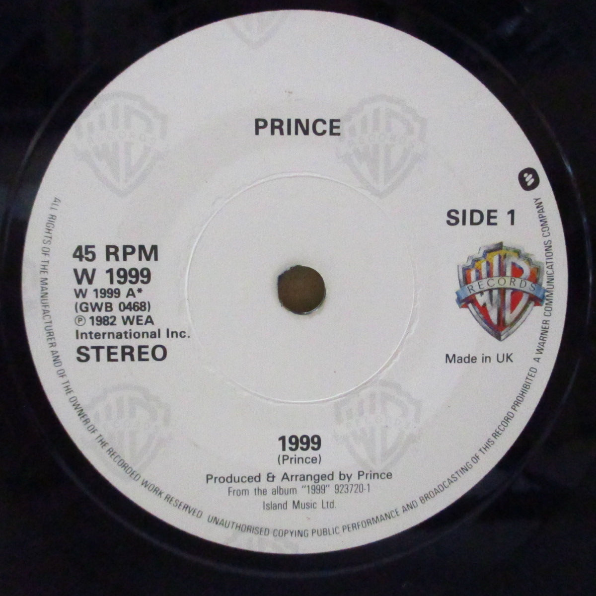 PRINCE (プリンス) - 1999 / Little Red Corvette (UK '84 再発ペーパーラベ 7"+光沢固紙ジャケ)