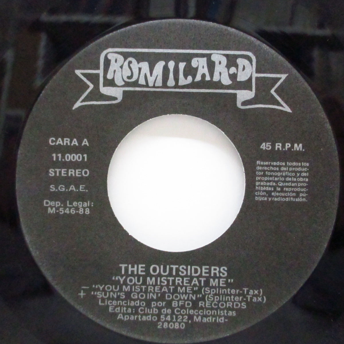 OUTSIDERS (Dutch) (アウトサイダーズ) - You Mistreat Me (Spain '88 再発 7"EP+PS)
