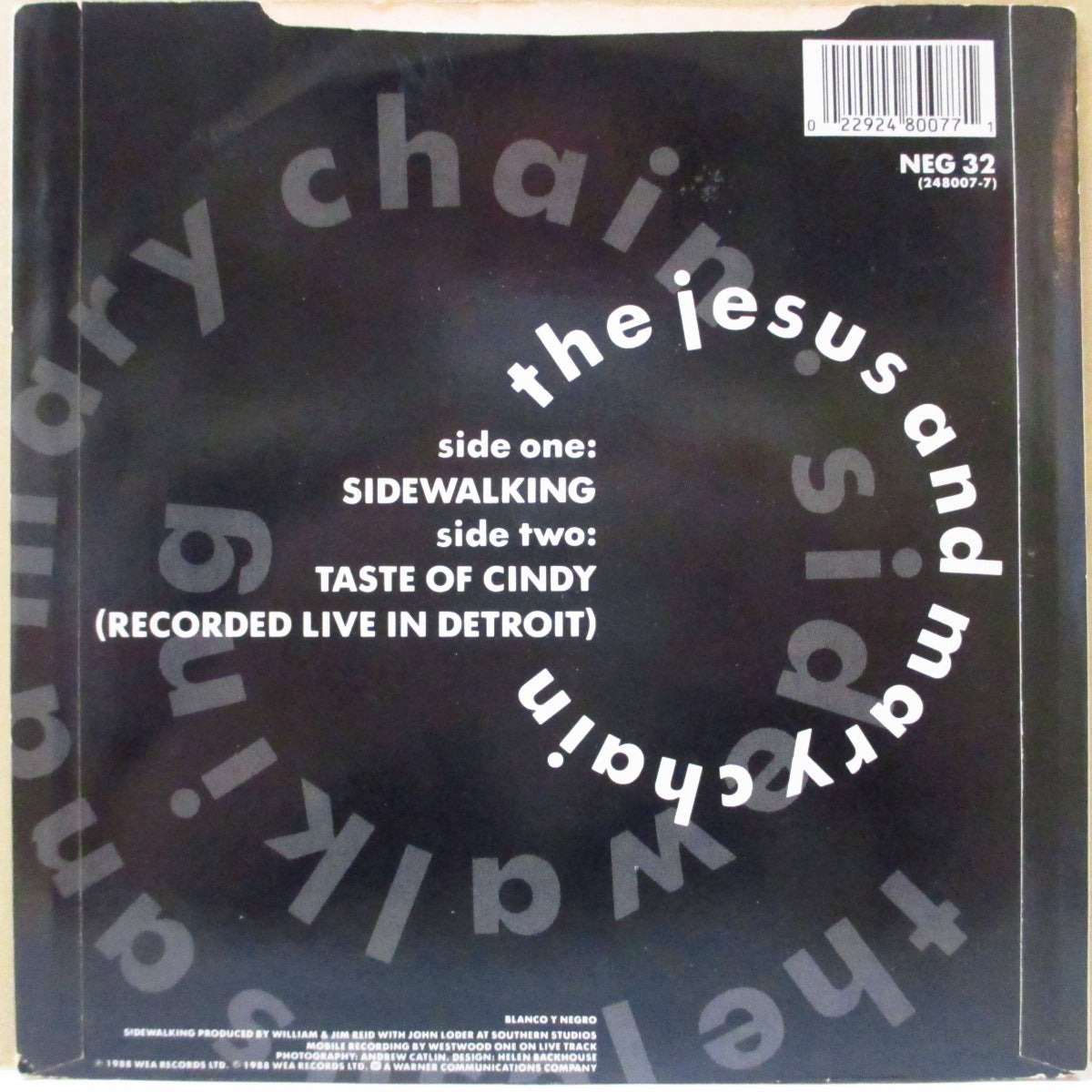 JESUS AND MARY CHAIN, THE (ジーザス&メリー・チェイン) - Sidewalking (UK オリジナル 7インチ+光沢固紙ジャケ)