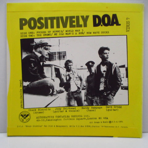 D.O.A. - Positively D.O.A. : No God No Country No Lies (UK オリジナル「白黒ラベ」7"+マットソフト紙折り返しジャケ) 英国のみの5曲入EP !