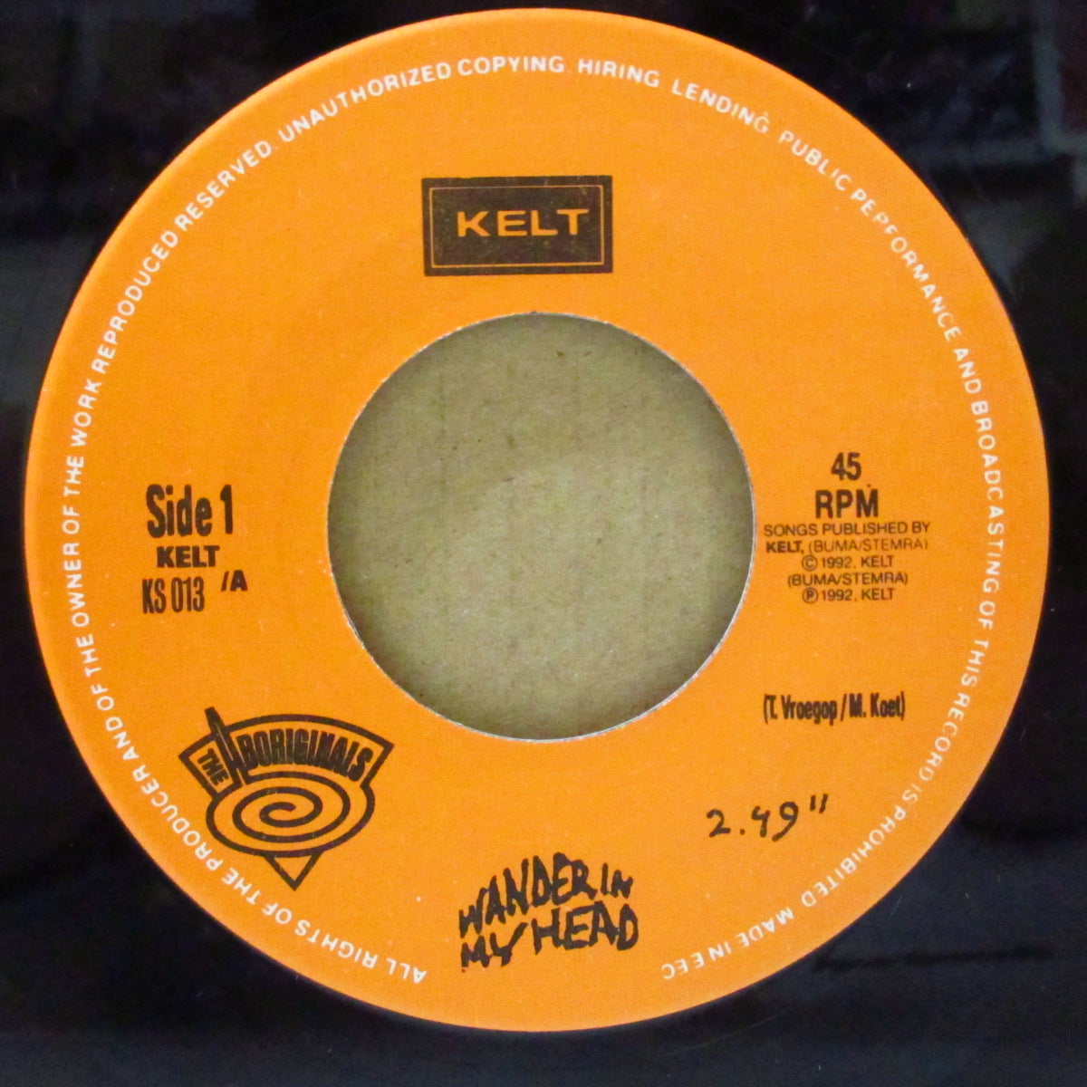 ABORIGINALS, THE (ジ・アボリジナルズ) - Wander In My Head (Dutch オリジナル 7")