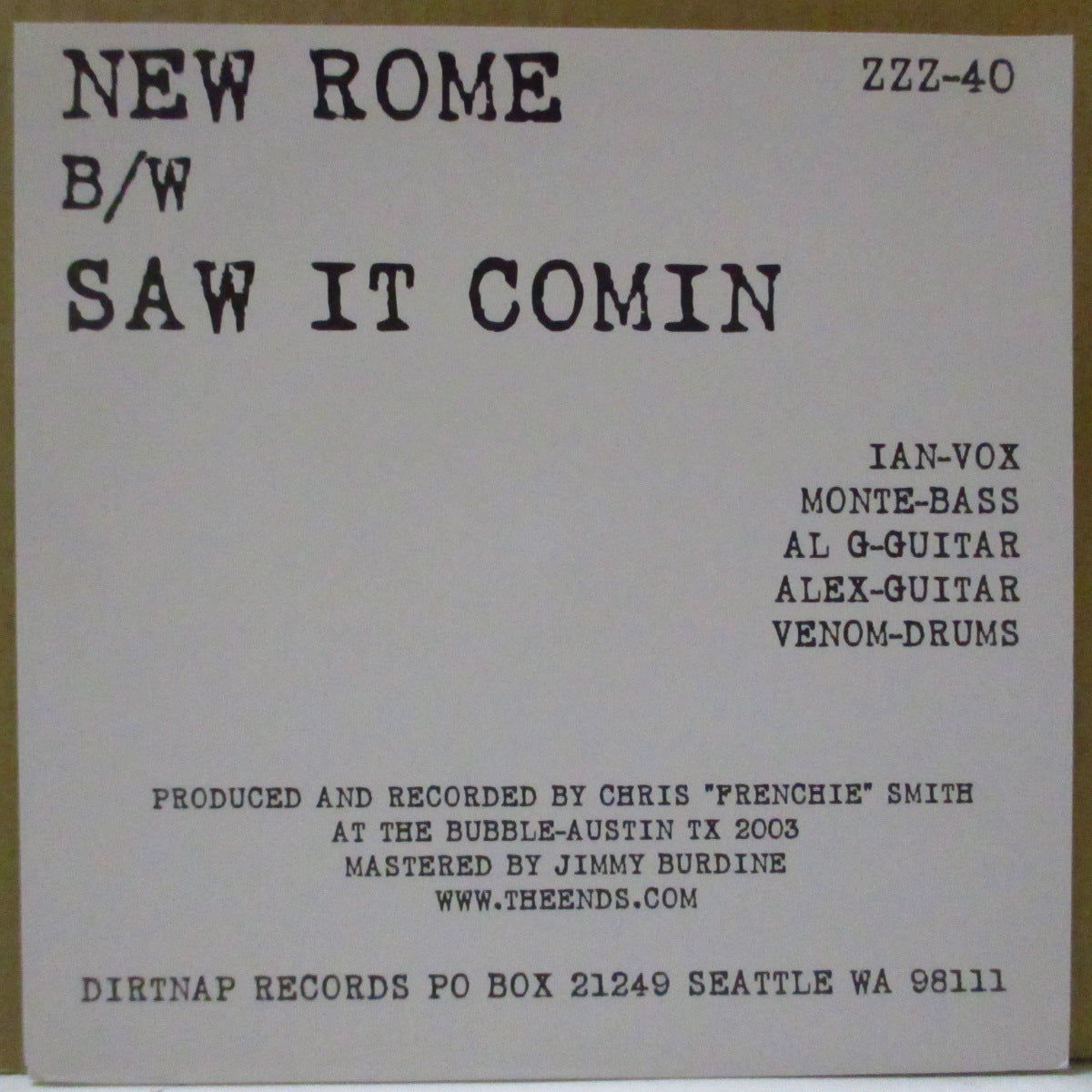 ENDS, THE (ジ・エンズ) - New Rome (US オリジナル 7")