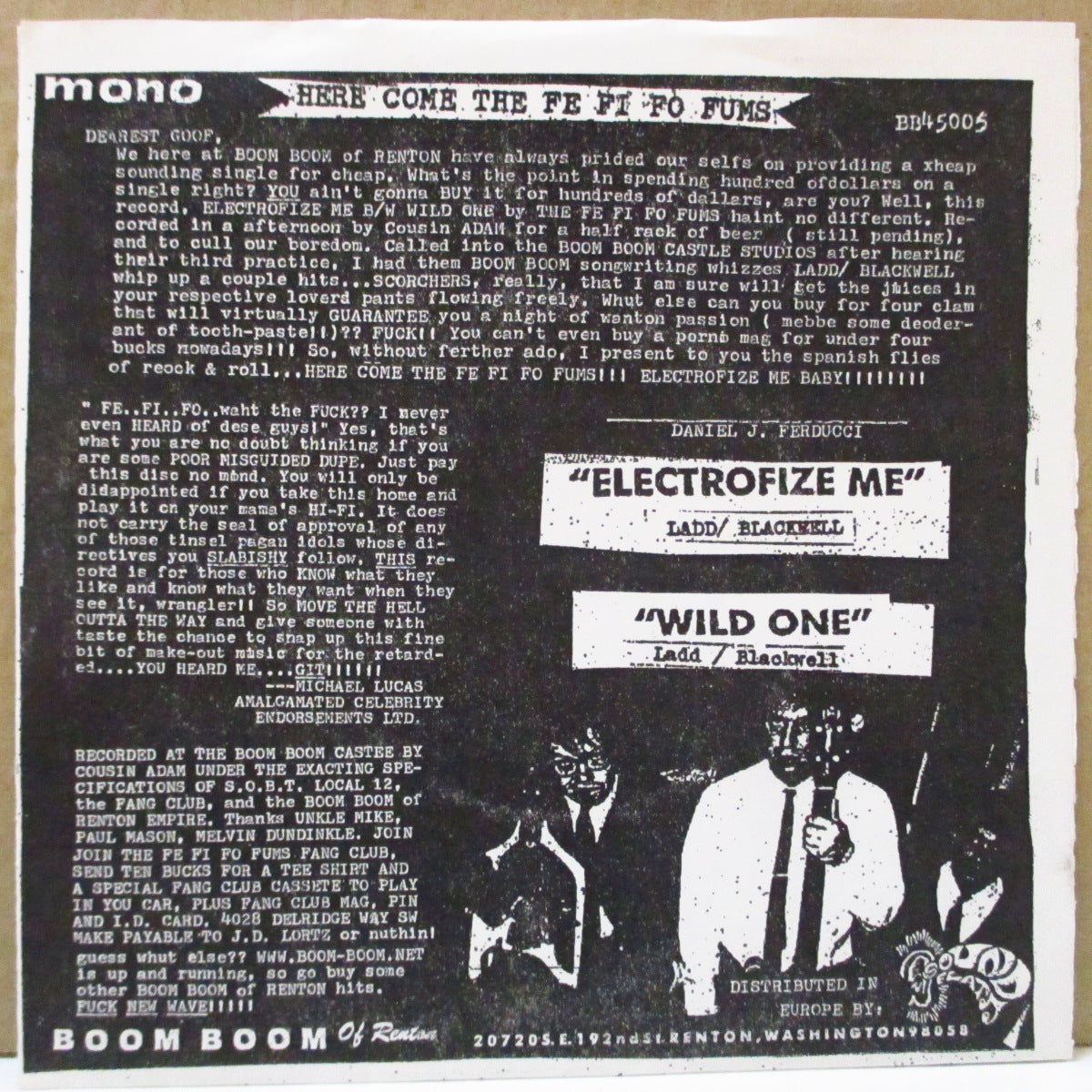 FE FI FO FUMS, THE - Electrofize Me (US Orig.7")