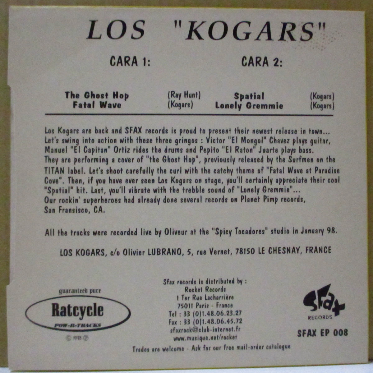 LOS KOGARS (ロス・クーガーズ) - Action Packed!! (France オリジナル 7")