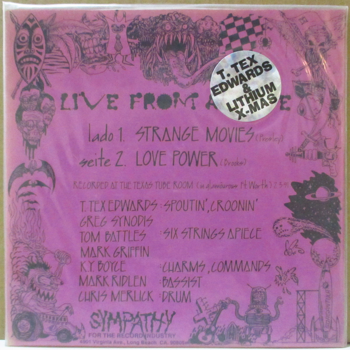 T.TEX EDWARDS & LITHIUM X-MAS (T.テックス・エドワーズ & リチウム・クリスマス) - Live From A Dive (US 再発ホワイトヴァイナル 7"+ステッカー付きPVC)