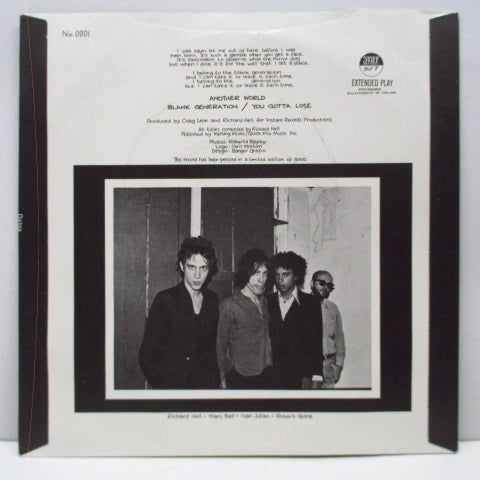 RICHARD HELL (リチャード・ヘル) - Another World +2 (UK '79 再発「フラットセンター」 7"+ナンバリング無マットソフト紙折り返ジャケ) NYパンクの古典1STシングル !