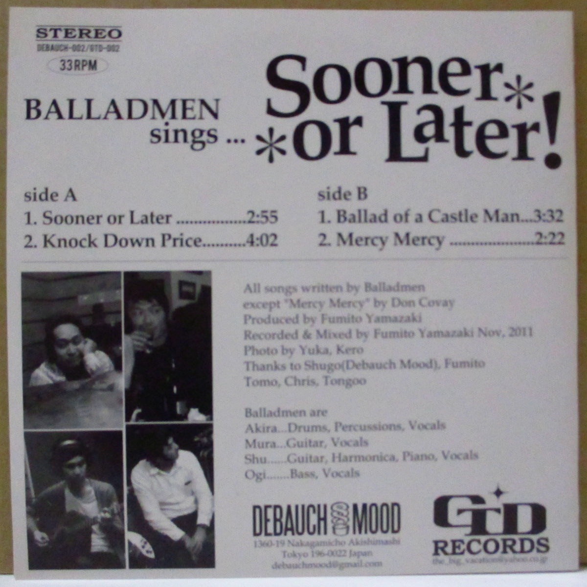 BALLADMEN (バラッドメン) - Sooner Or Later! +3 (Japan オリジナル 7"+インサート/廃盤 New)