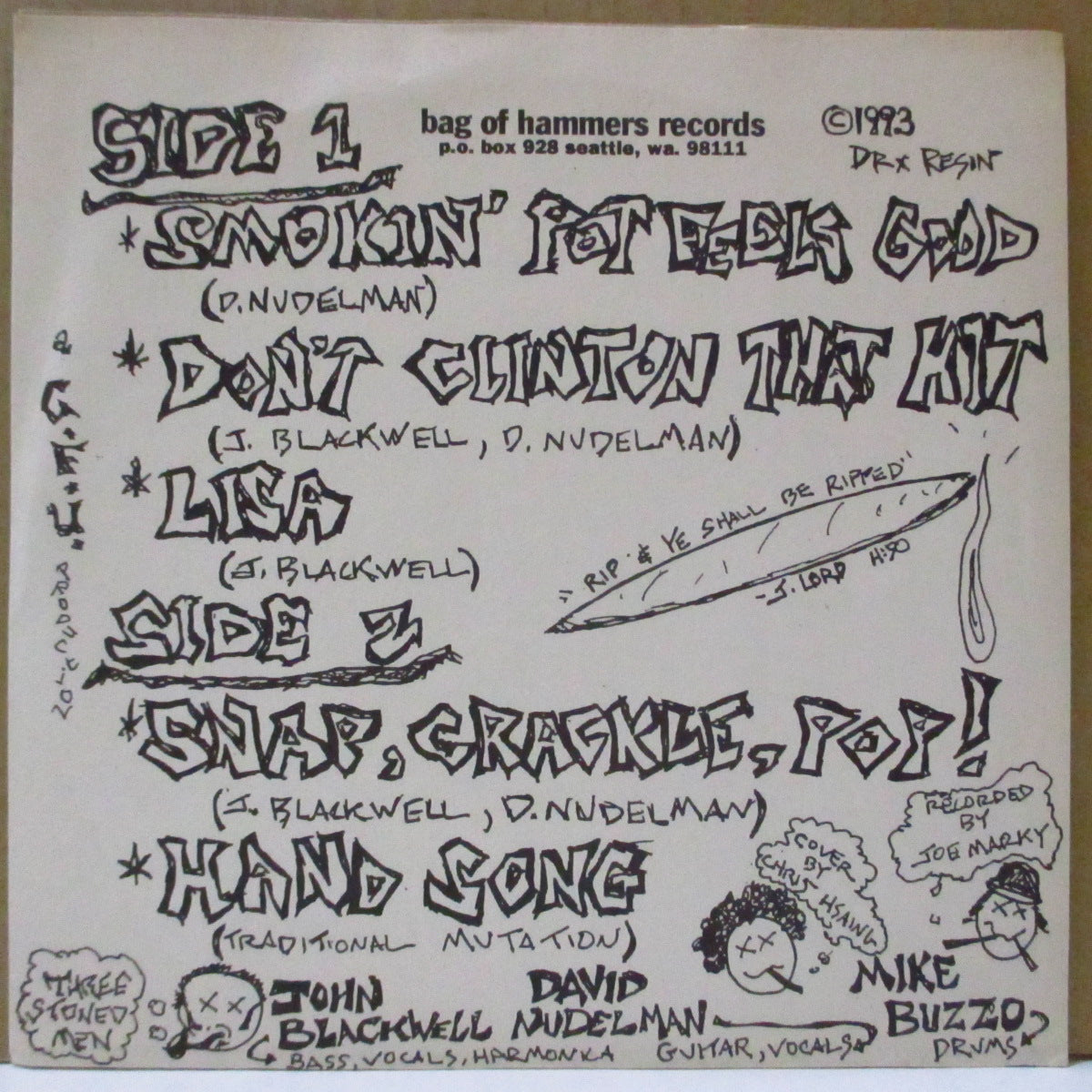 THREE STONED MEN (スリー・ストーンド・メン) - Smokin' Pot Feels Good +4 (US オリジナル 7")