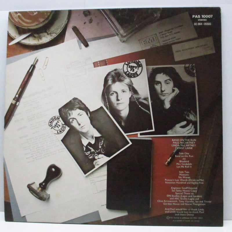 PAUL McCARTNEY & WINGS (ポール・マッカートニー & ウィングス )  - Band On The Run (UK オリジナル「銀アップルロゴ」ラベ LP+インナー、ポスター/マットジャケ)