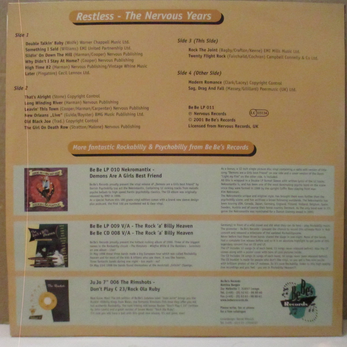 RESTLESS (レストレス) - The Nervous Years (German Orig.LP+Picture 12")