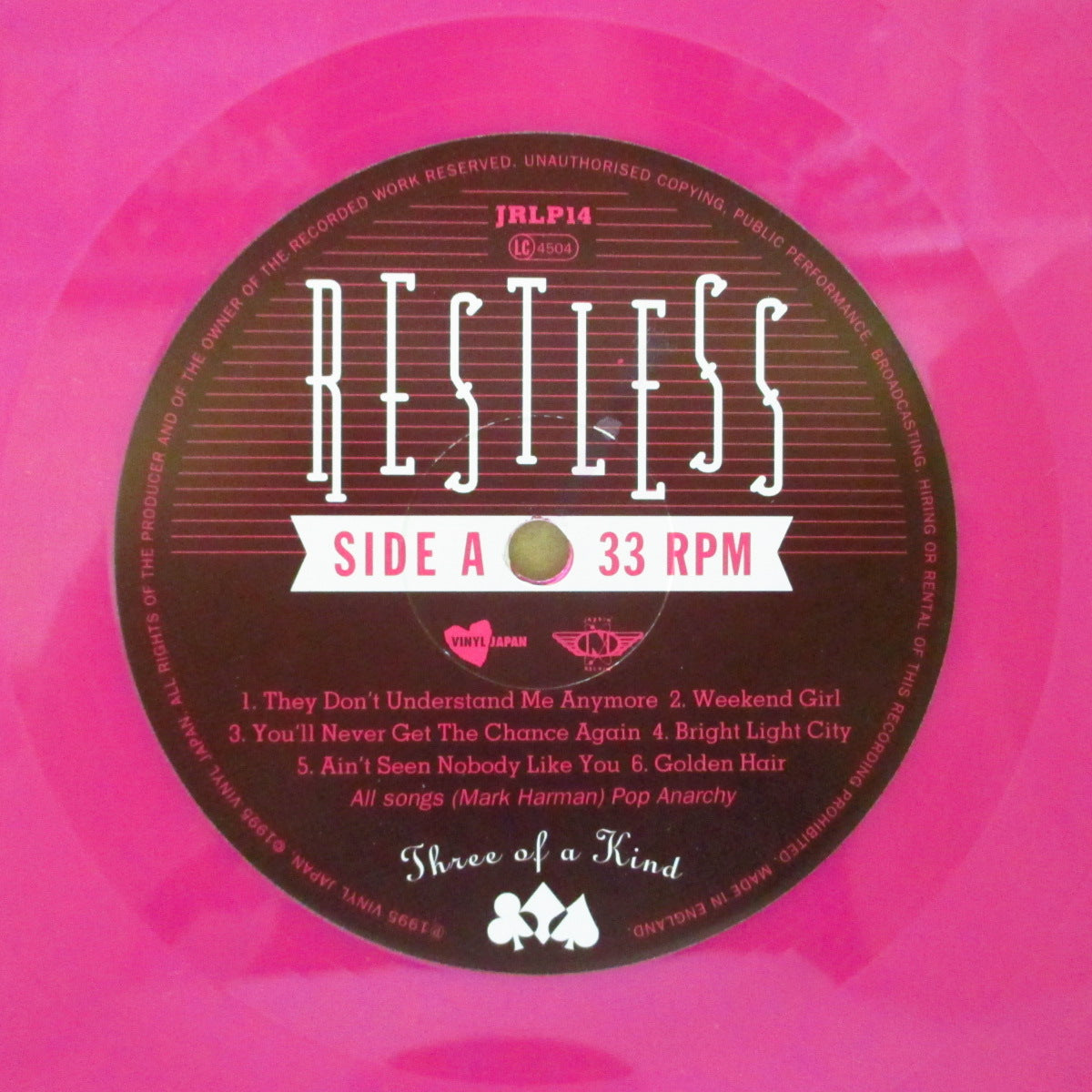 RESTLESS (レストレス) - Three Of A Kind (UK Orig.Pink Vinyl LP)