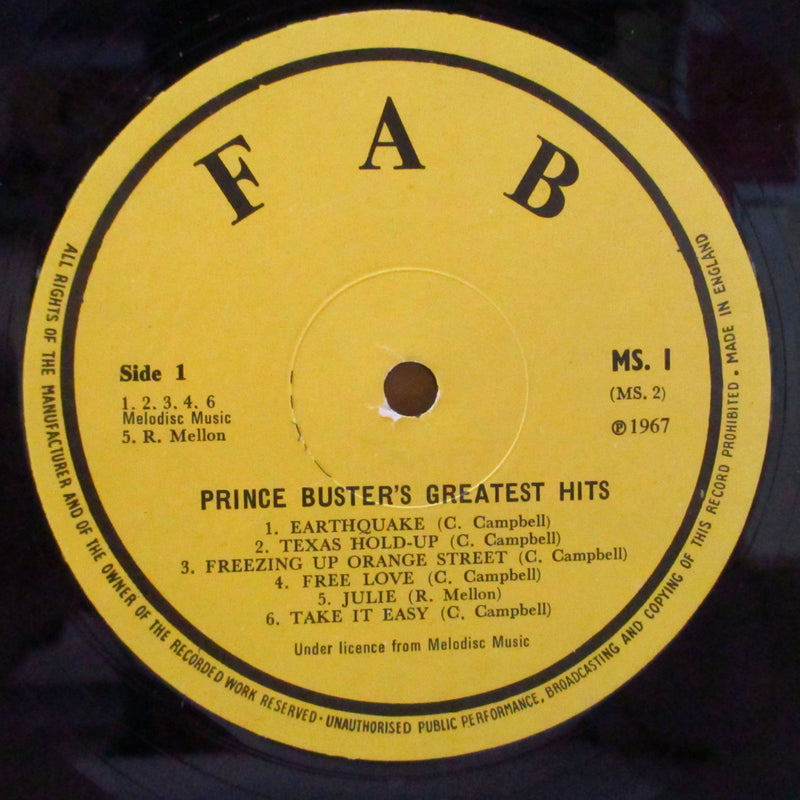 PRINCE BUSTER (プリンス・バスター)  - Fabulous Greatest Hits (UK 70's 再発イエローラベ LP/H.R. TAYLOR表記あり表面コーティングイエロージャケ)