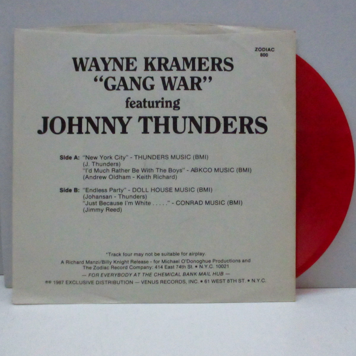 JOHNNY THUNDERS & WAYNE KRAMER (GANG WAR ) (ジョニー・サンダース &ウェイン・クレイマー(ギャング・ウォー)) - Wayne Kramers "Gang War" Featuring Johnny Thunders (US Unofficial Red Vinyl 7")