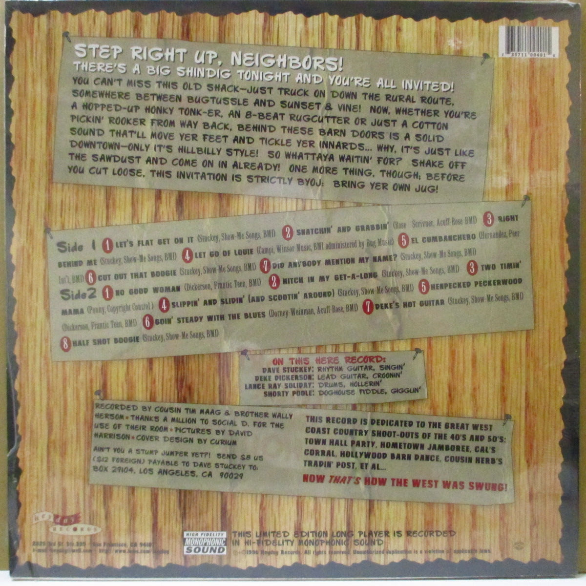 DAVE AND DEKE COMBO, THE (ザ・デイヴ・アンド・ディーク・コンボ) - Hollywood Barn Dance (US/Canada Orig.LP)