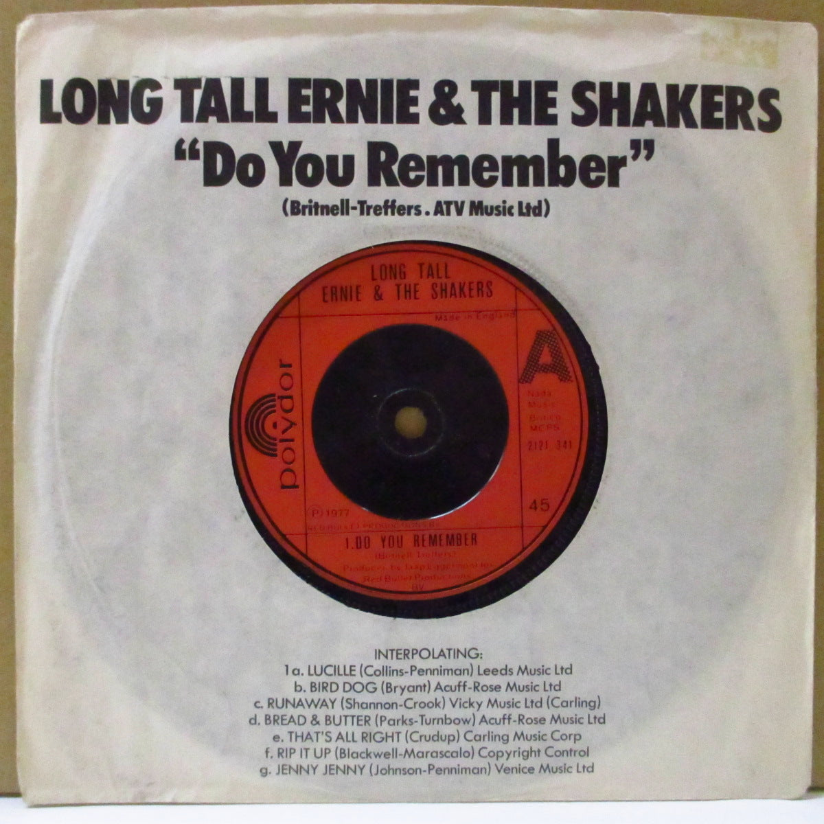 LONG TALL EARNIE AND THE SHAKERS (ロング・トール・アーニー・アンド・ザ・シェイカーズ) - Do You Remember (UK オリジナル 7"+プリント・ダイカットスリーブ)
