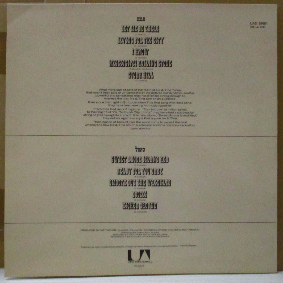 IKE & TINA TURNER (アイク&ティナ・ターナー) - Sweet Rhode Island Red (UK オリジナル・ステレオ LP/両面コーティング・ジャケ)