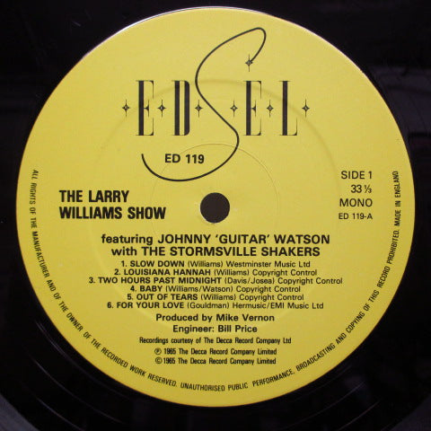 LARRY WILLIAMS (ラリー・ウィリアムズ) - Larry Williams Show (UK 80's Re Mono LP)