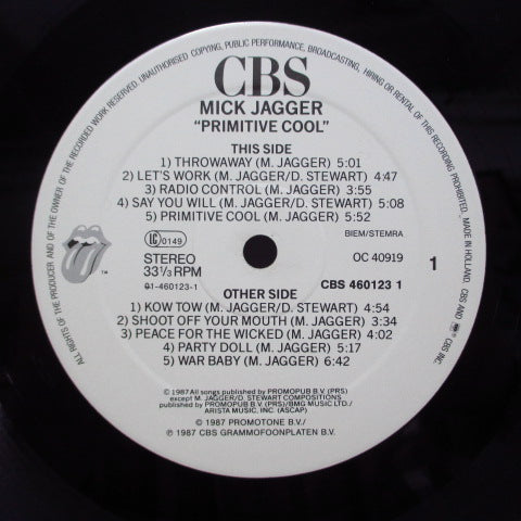 MICK JAGGER (ミック・ジャガー)- Primitive Cool (Dutch Orig.LP/Matt CVR)