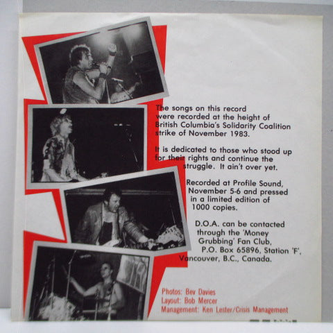 D.O.A. - General Strike (Canada 1,000枚限定 7"+マットソフト紙二つ折りジャケ) アルバムとは別バージョン!