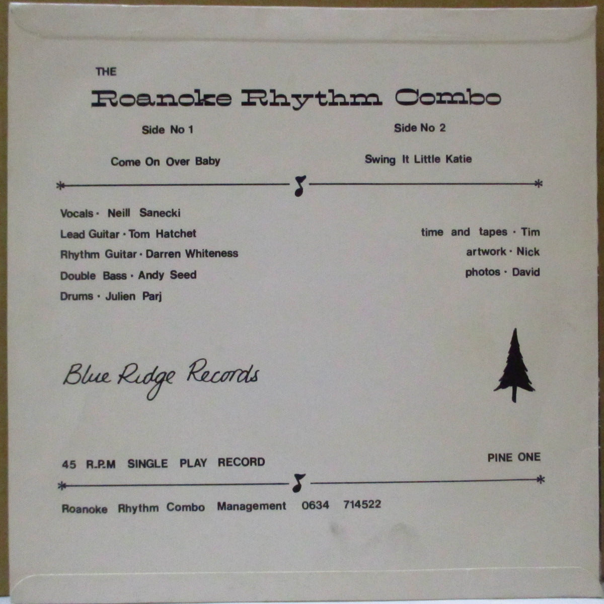 ROANOKE RHYTHM COMBO (ロアノーク・リズム・コンボ) - Come On Over Baby (UK オリジナル 7")