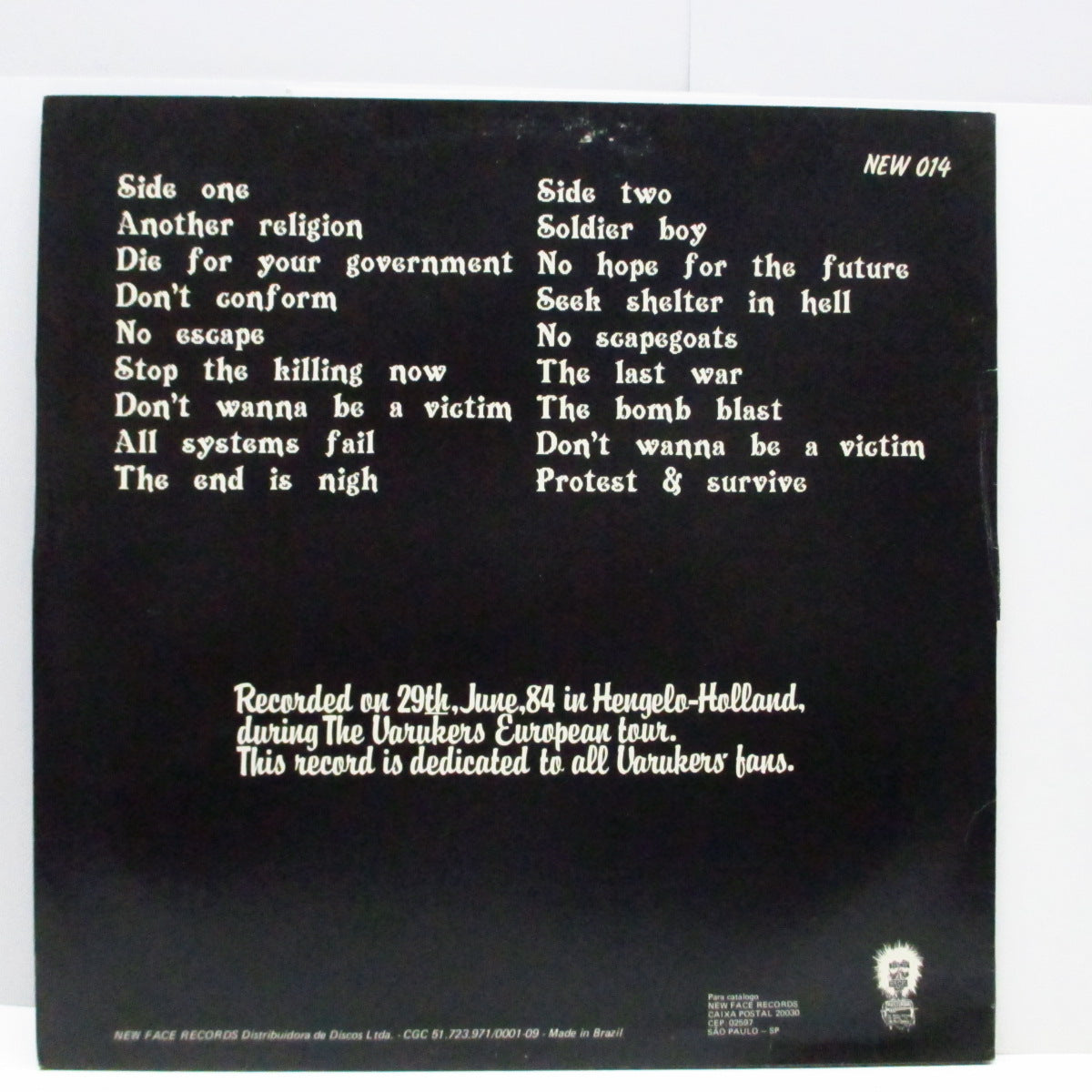 VARUKERS, THE (ヴァルカーズ) - Live In Holland (Brazil '88 Re LP)