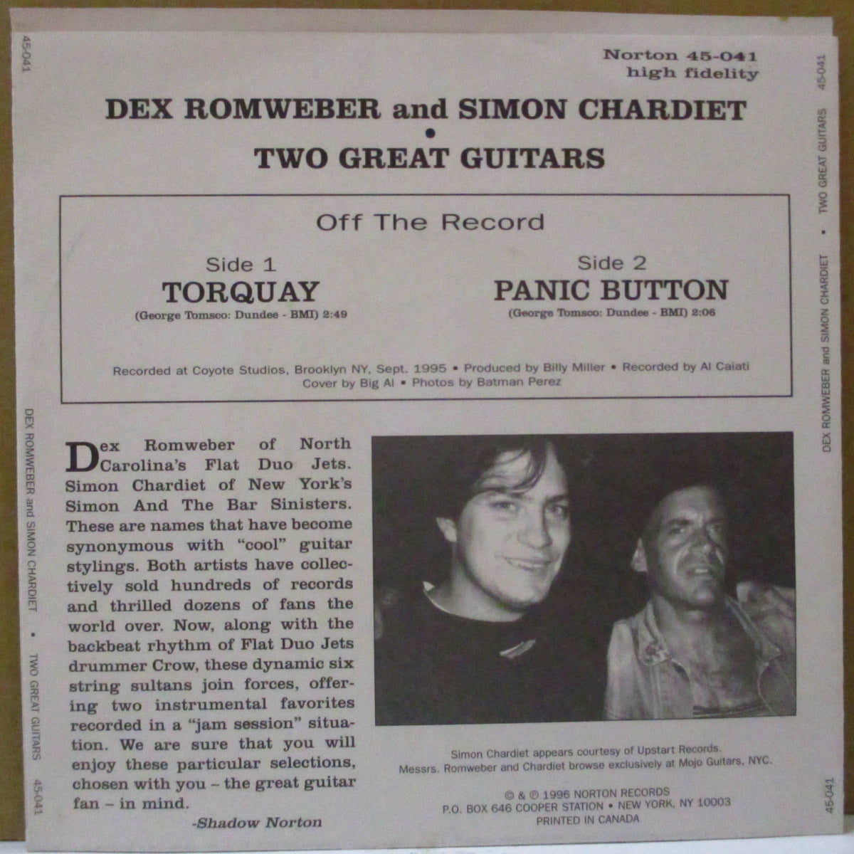 DEX ROMWEBER & SIMON CHARDIET (デクスター・ロムウェバー&サイモン・チャーディエット) - Two Great Guitars (US Orig.7")