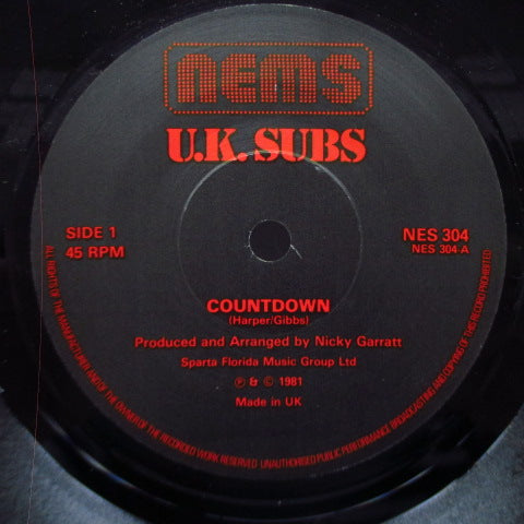 U.K. SUBS (U.K. サブス) - Countdown (UK オリジナル 7"+光沢固紙折り返しジャケ) Nems期の唯一シングル!