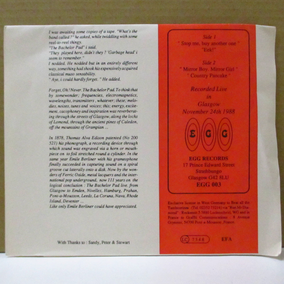 BACHELOR PAD, THE (ザ・バチェラー・パッド) - Frying Tonight (UK/EU Orig.7")