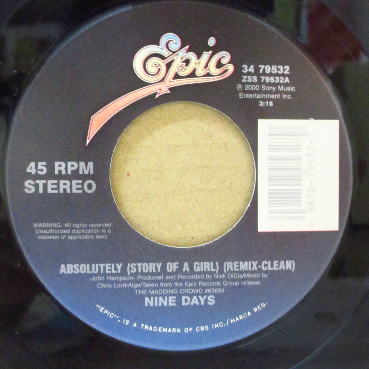 NINE DAYS (ナイン・デイズ) - Absolutely - Story Of A Girl (US Orig.7"/Die-Cut CS)