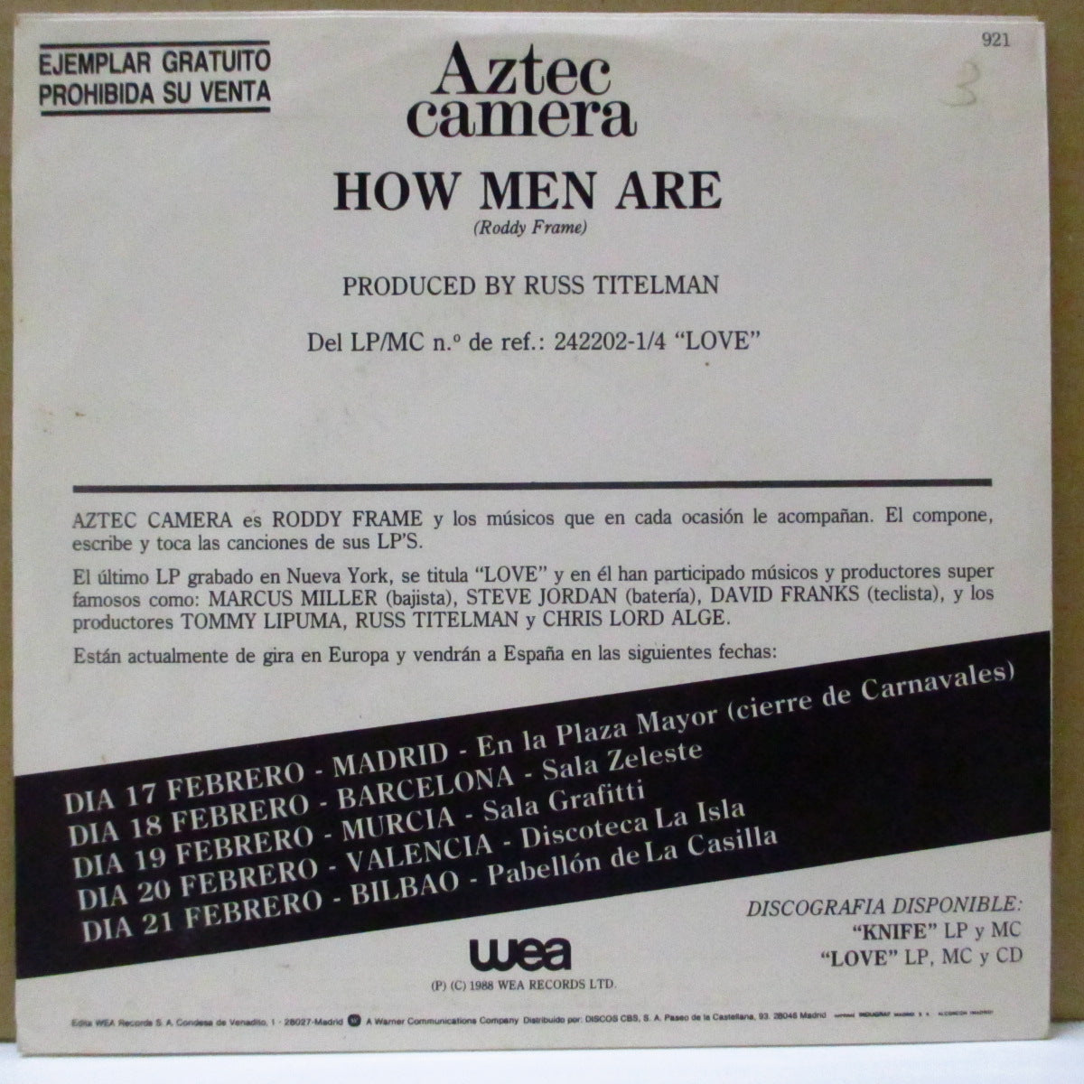 AZTEC CAMERA (アズテック・カメラ) - How Men Are (Spain Promo 7")