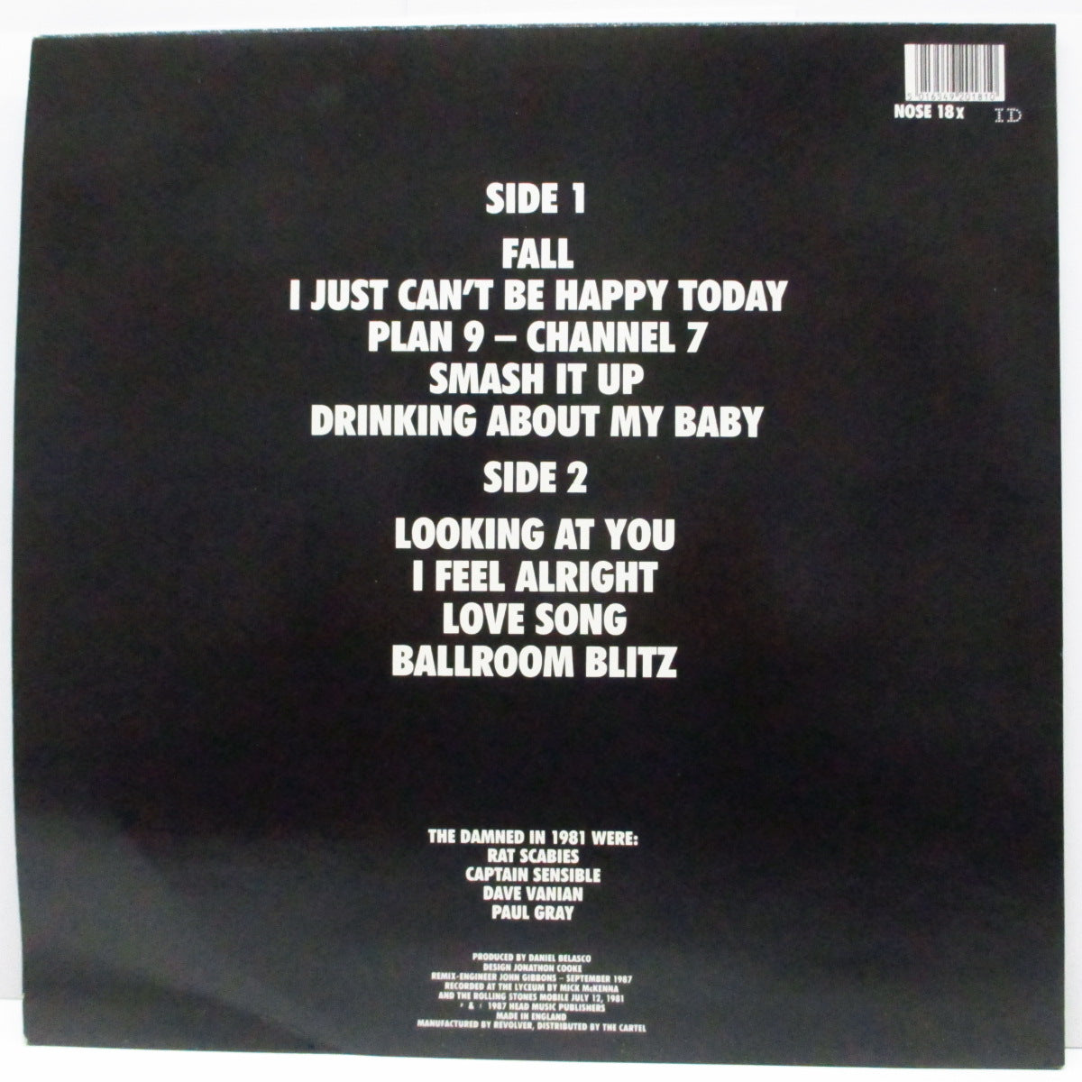 DAMNED, THE (ザ・ダムド) - Mindless, Directionless, Energy- Live At Lyceum 1981-(UK '87 再発 LP+インナー、黒ジャケ/NOSE 18X)