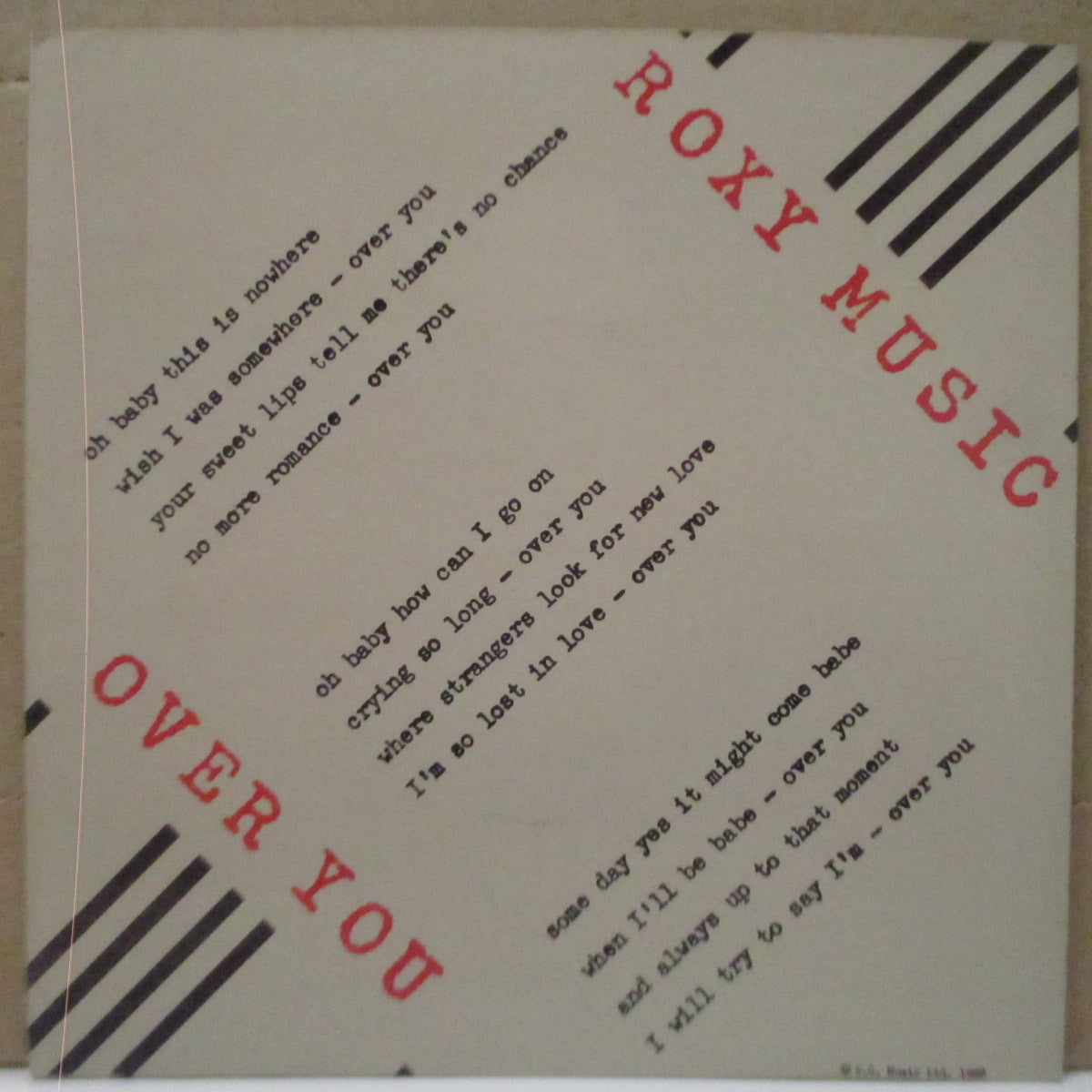 ROXY MUSIC - Over You (UK Orig.7"+Glossy Hard PS)