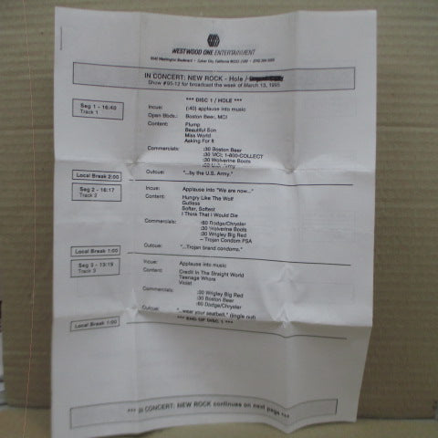 HOLE-In Concert New Rock (US Promo.CD)