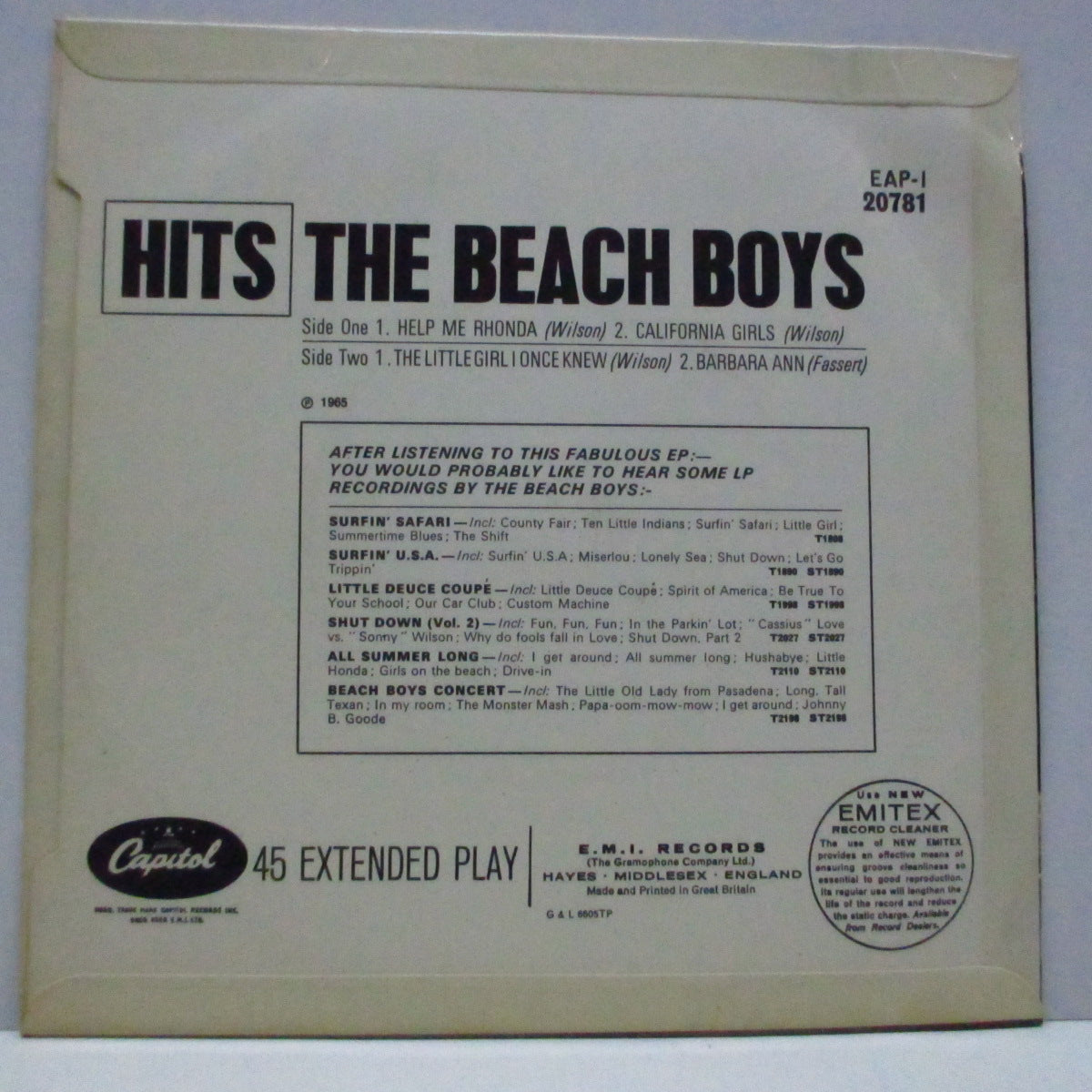 BEACH BOYS (ビーチ・ボーイズ) - Hits (UK Orig.Mono EP+CFS)