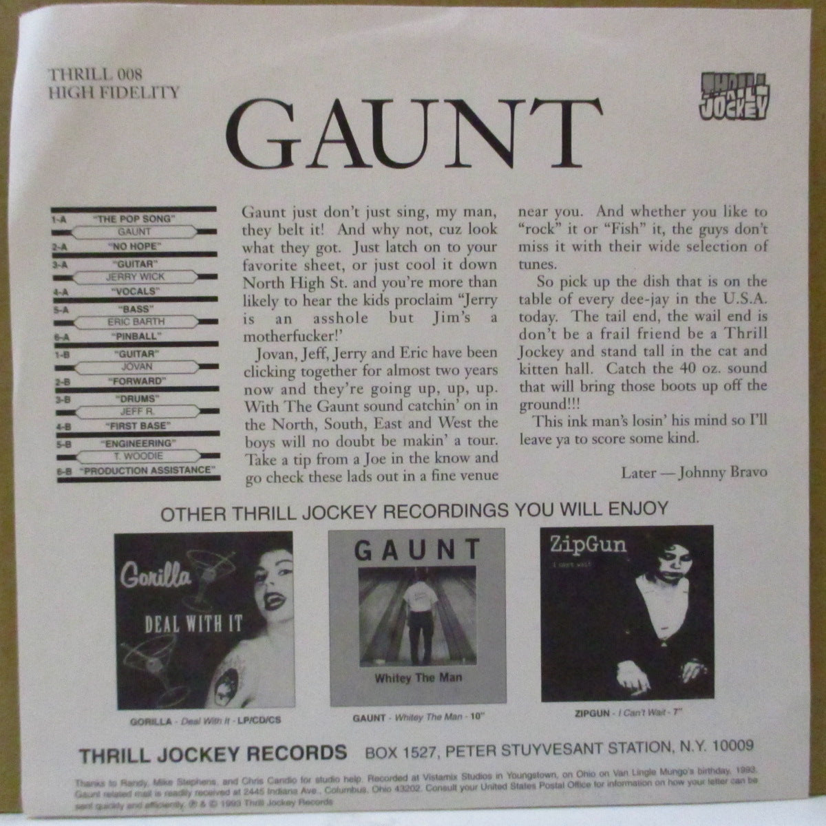 GAUNT (ゴーント) - Pop Song ? (US Orig.7")