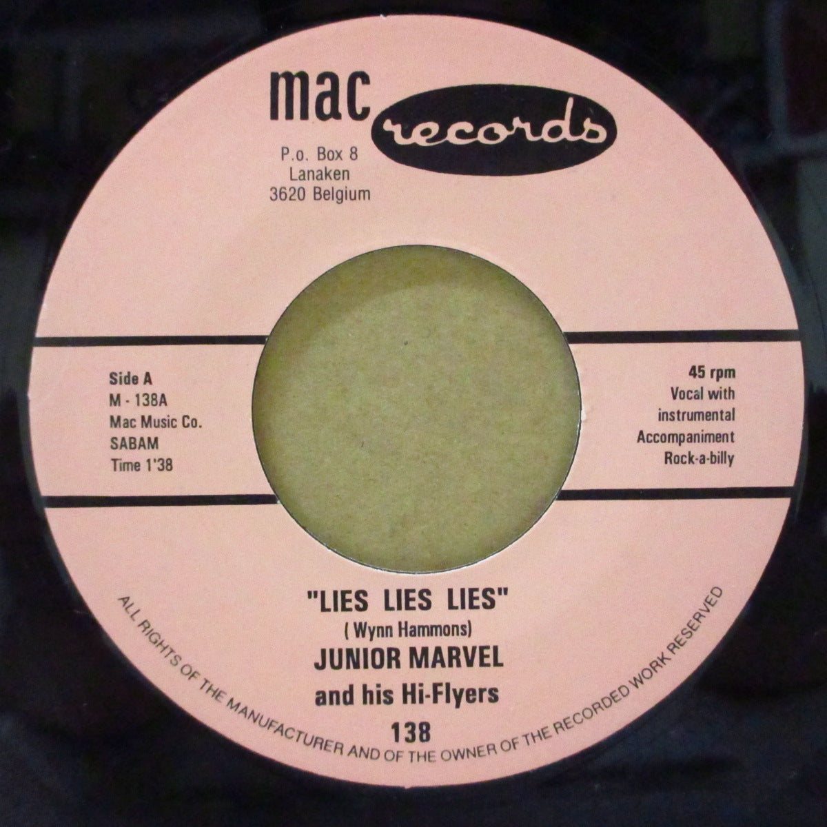 JUNIOR MARVEL AND HIS HI-FLYERS (ジュニア・マーヴェル・アンド・ヒズ・ハイ-フライヤーズ) - Lies Lies Lies (Belgium オリジナル 7")