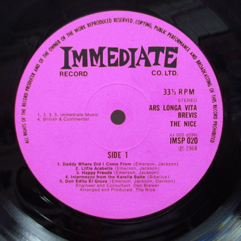NICE - Ars Longa Vita Brevis (UK 2nd Press Deep Pink Label/Matt CVR)