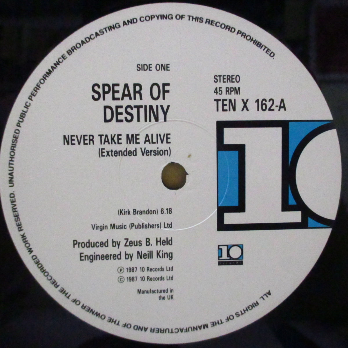 SPEAR OF DESTINY (スピア・オブ・ディスティニー) - Never Take Me Alive +3 (UK 限定 2x12"/見開きジャケ)