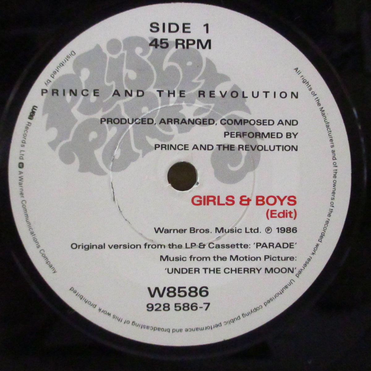 PRINCE And The Revolution (プリンス・アンド・ザ・レヴォリューション) - Girls & Boys (UK オリジナル・ペーパーラベ 7"+マット・ソフト紙ジャケ)