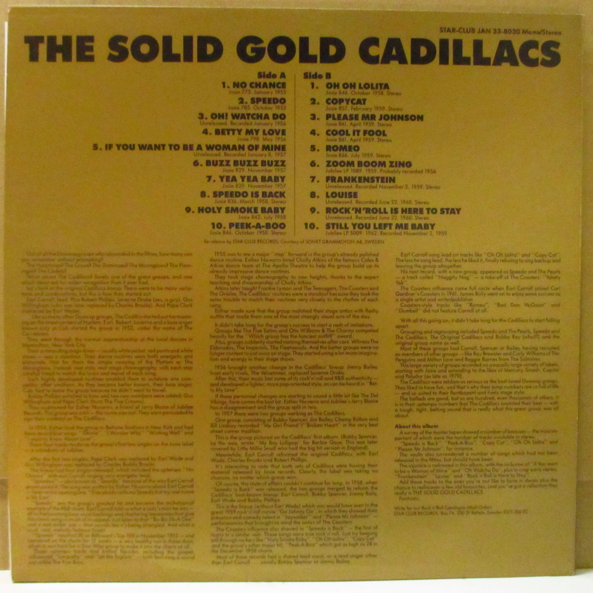 CADILLACS (キャディラックス) - The Solid Gold Cadillacs (Sweden Orig.LP)