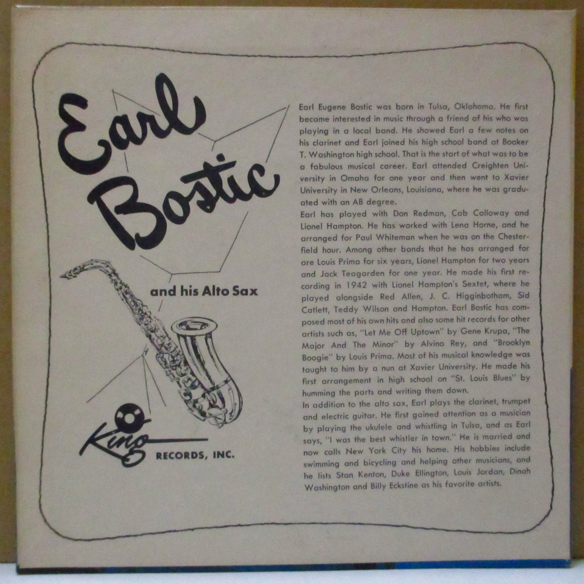 EARL BOSTIC (アール・ボスティック) - Bostic Blows (US Orig.4-Track 7"EP+PS)
