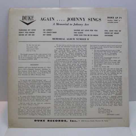 JOHNNY ACE-Memorial Album For Johnny Ace (US '61 Re Mono LP / Matt CVR)