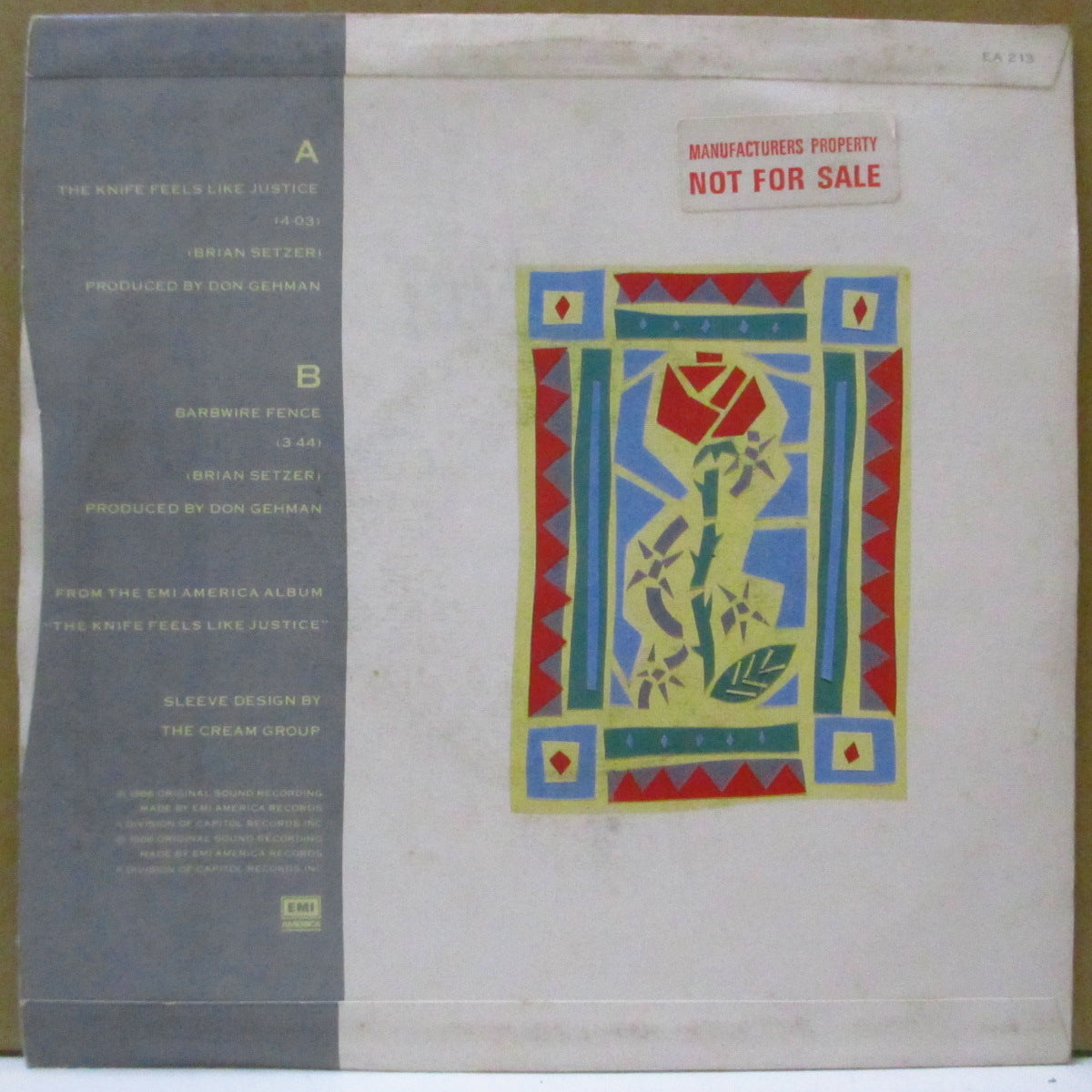 BRIAN SETZER (ブライアン・セッツァー) - The Knife Feels Like Justice (UK オリジナル 7")