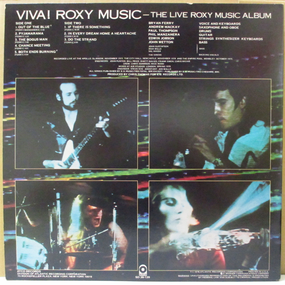 ROXY MUSIC (ロキシー・ミュージック) - Viva! Roxy Music The Live Roxy Music Album (US 80's Reissue LP+Inner/GS)