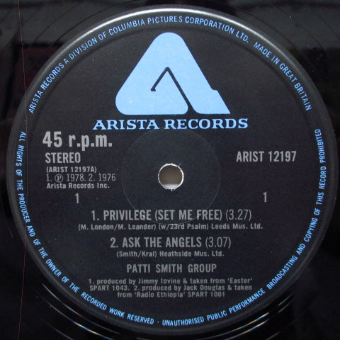PATTI SMITH GROUP (パティ・スミス・グループ) - Set Free (UK Orig.12")